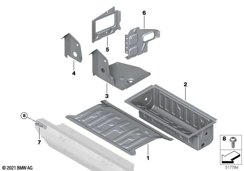 Suelo del maletero/paso de rueda trasero izquierdo para BMW I20 (OEM 41009629377). Original BMW.