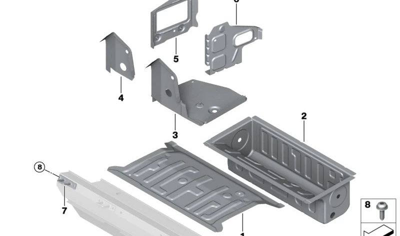 Schottblech Gepäckraumboden exterior izquierdo para BMW i I20 (OEM 41009629379). Original BMW