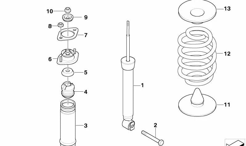 Amortiguador auxiliar trasero para BMW Z4 E86 (OEM 33507838832). Original BMW.