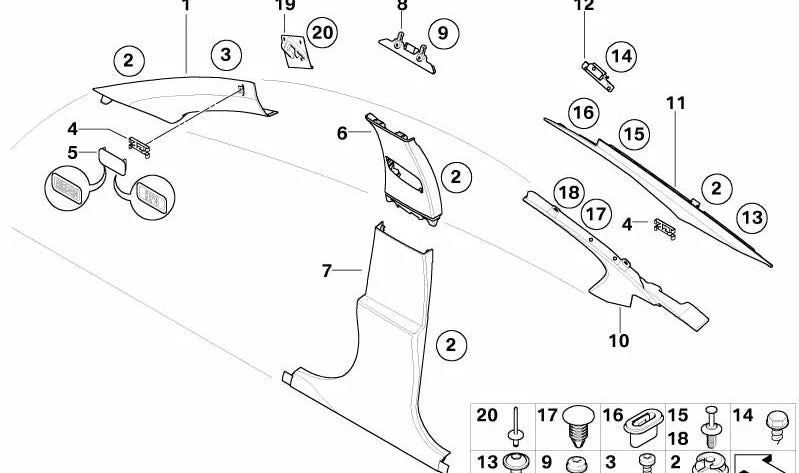 Soporte de revestimiento trasero izquierdo OEM 51437037877 para BMW E60 (Serie 5). Original BMW.