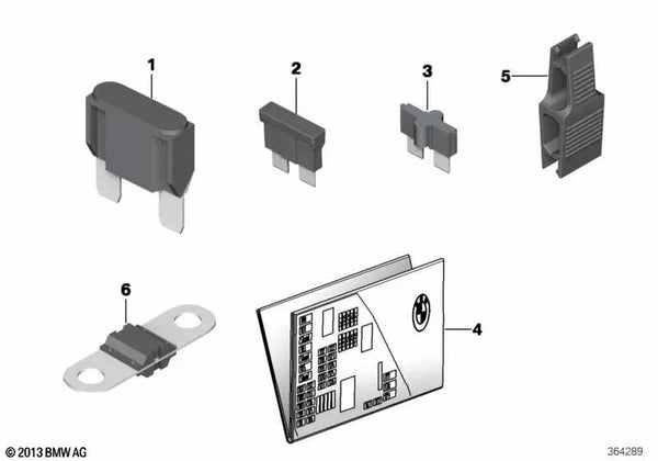 Tarjeta de Disposición de Fusibles para BMW Serie 5 F07, F10, F11, F18, Serie 6 F06, F12, F13, Serie 7 F01, F02, F04 (OEM 71239238195). Original BMW