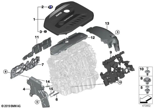 Wärmedämmung der Zylinderkopfhaube für BMW 5er G30, G30N, G31, G31N 7er G11, G11N, G12, G12N X5, X6, X7 (OEM 11148575721). Original BMW