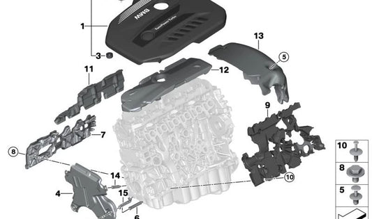 Aislamiento térmico para cárter motor OEM 11148490411 para BMW G30, G31, G11, G12, G05, G06, G07. Original BMW.