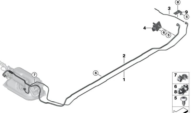 Tubería de aire de lavado para BMW I01, I01N (OEM 16137303960). Original BMW.