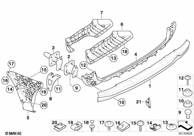 Tapa de cubierta para la sujeción del parachoques derecho para BMW Serie 5 E61, E61N (OEM 51127121468). Original BMW.