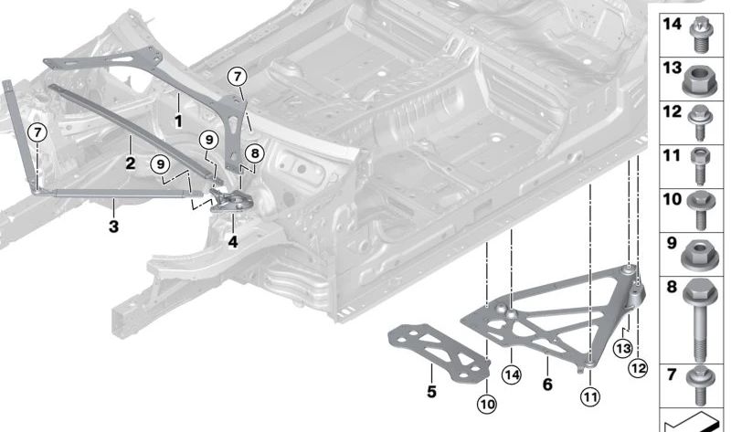 Supporto di rinforzo Chasis OEM 33319504177 per BMW G80, G81, G82, G83. BMW originale.