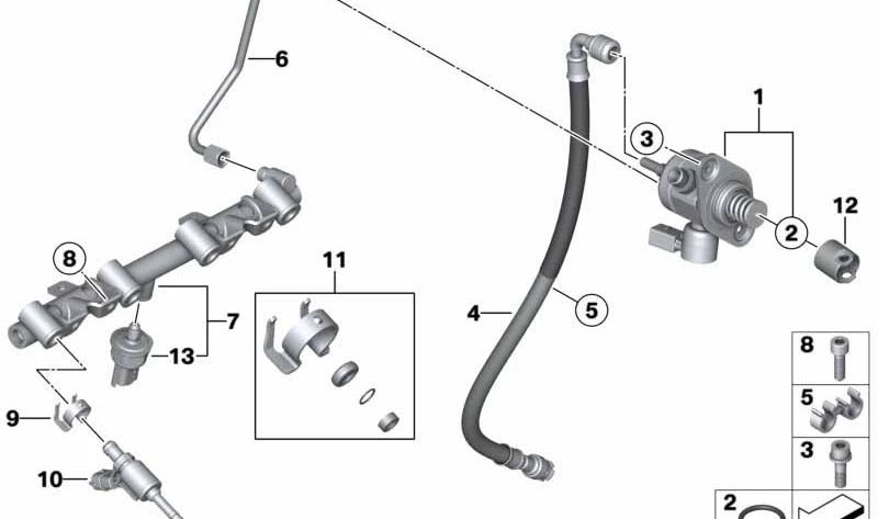 Tubo de combustible OEM 13537600675 para BMW Serie 1 (F20, F21) y Serie 3 (F30, F31). Original BMW.