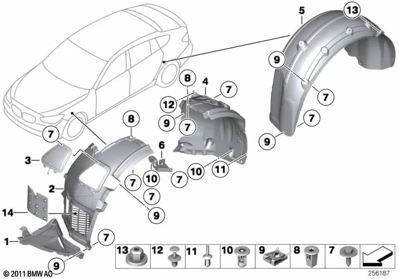 Cubierta del Pasarruedas Parte Delantera Delantera Derecha para BMW F07, F07N (OEM 51717193510). Original BMW