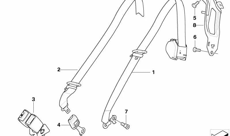 Cinturón de seguridad trasero derecho OEM 72117171182 para BMW E70 X5 (Todos los modelos compatibles). Original BMW.