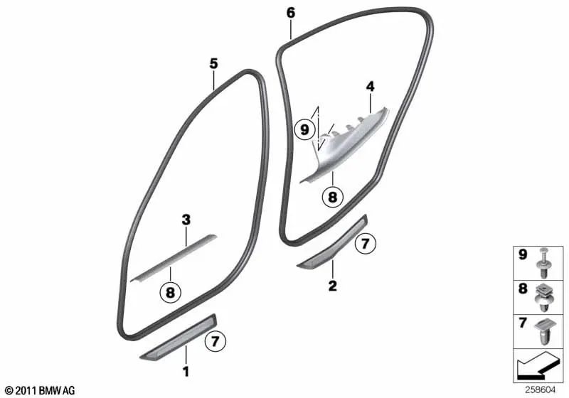 Rear left inner door sill cover strip for BMW 3 Series F30, F31, F80 (OEM 51477272597). Original BMW.