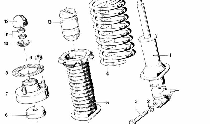 Amortiguador trasero derecho OEM 37121126754 para BMW E28, E24. Original BMW.