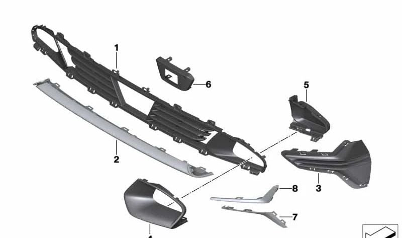 Grid di ingresso dell'aria centrale 51117464270 per BMW G20, G21. BMW originale.