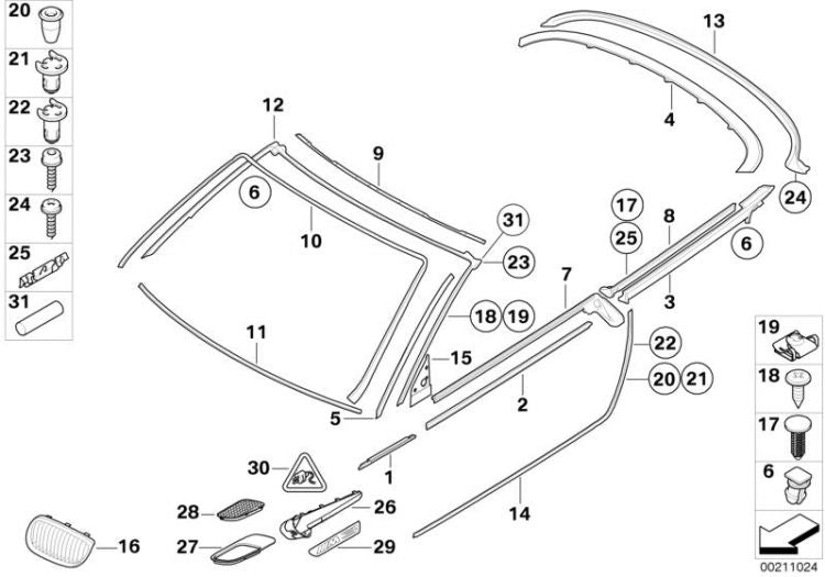 Junta Goma Inferior Cristal Delantero Para Bmw E90 E91 E92 E93. Original Recambios