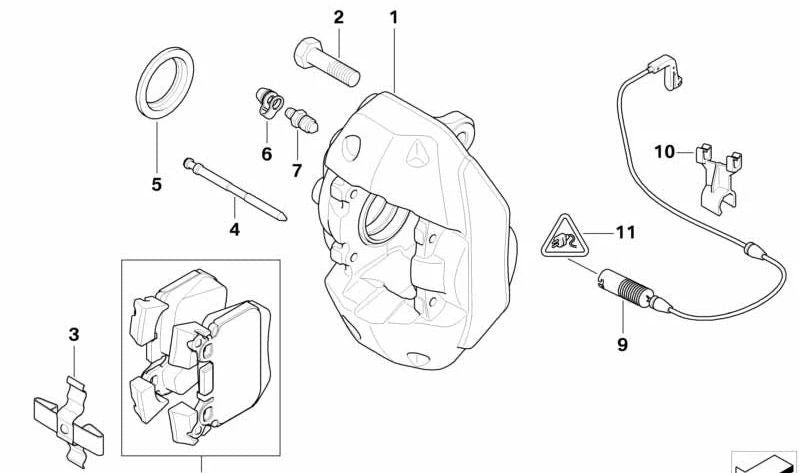 Left brake caliper housing for BMW E82, E88 (OEM 34206860145). Original BMW