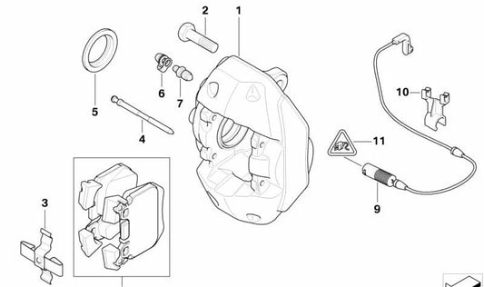 Left brake caliper housing for BMW E82, E88 (OEM 34206860145). Original BMW