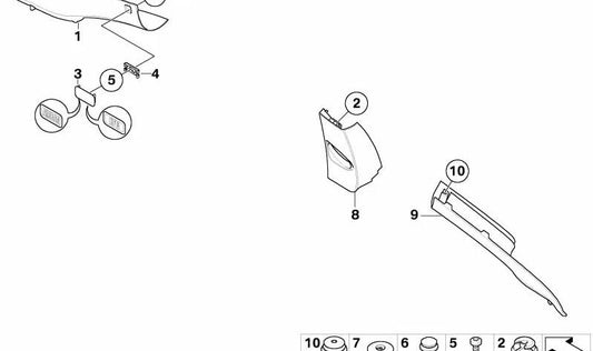 Cubierta ITS pilar A izquierda para BMW E63, E63N (OEM 51437898391). Original BMW