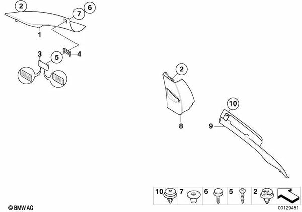 Cubierta ITS pilar A derecha para BMW Serie 6 E63, E63N (OEM 51437898392). Original BMW.