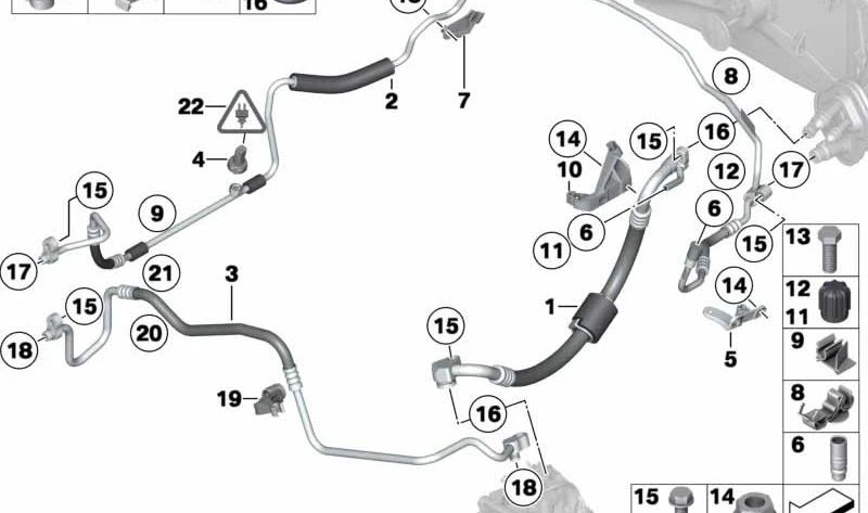 Clip de fijación OEM 16136758507 para BMW E82, E88, E90, E91, E92, E93, E65, E66, E84. Original BMW.