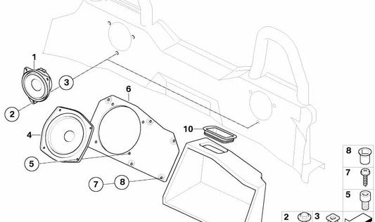 Rear speaker OEM 65106925887 for BMW Z4 (E85, E86). Original BMW.