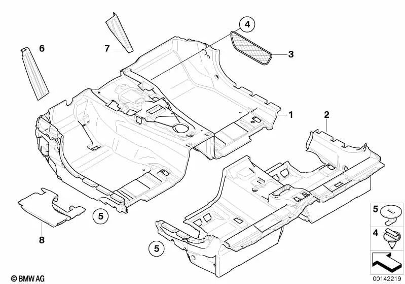 Red de almacenamiento para el suelo delantero para BMW E63, E64 (OEM 51477145131). Original BMW