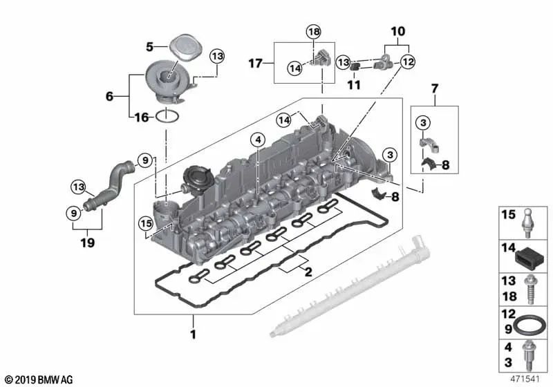 Embudo de llenado de aceite para BMW Serie 3 E90N, E91N, E92, E92N, E93, E93N (OEM 11127804048). Original BMW.