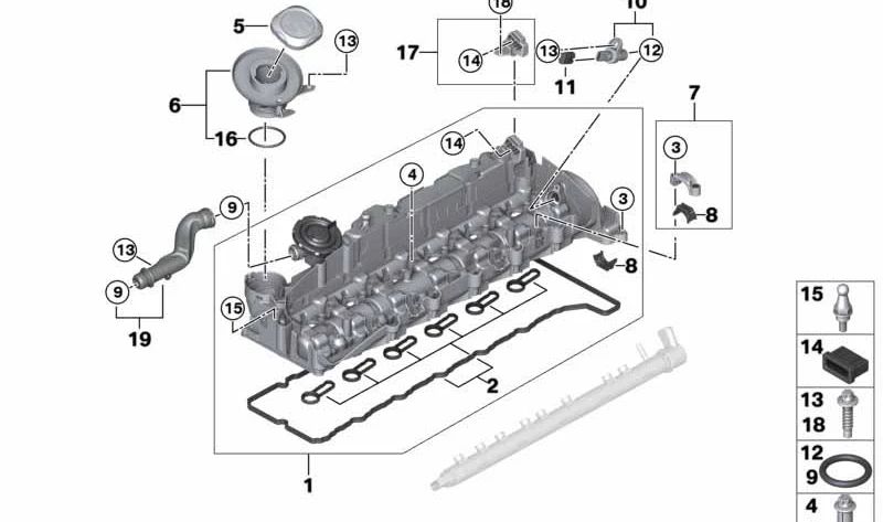 Soporte con silentblock OEM 11128514463 para BMW E90, E91, E92, E93, F07, F10, F11, F01, F02, E70, E71. Original BMW.