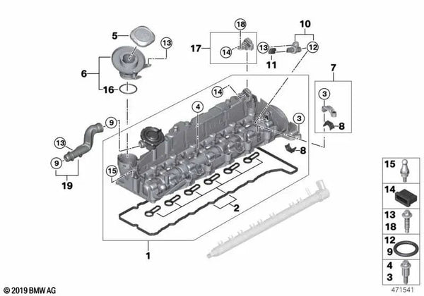 Embudo de llenado de aceite para BMW Serie 3 E90N, E91N, E92, E92N, E93, E93N (OEM 11127804048). Original BMW.