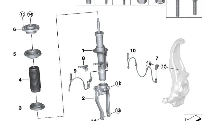 Amortiguador delantero izquierdo con VDC OEM 37106866393 para BMW Serie 5 G30, G31. Original BMW.