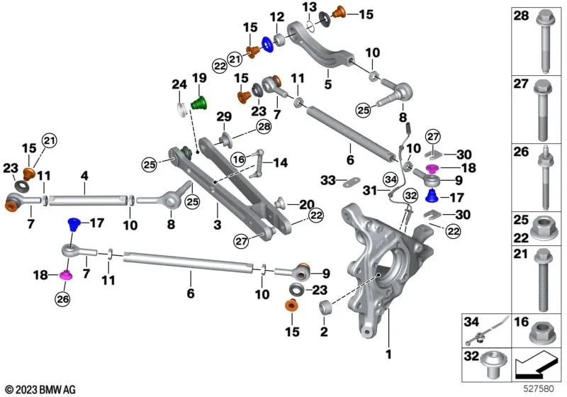 Tornillo hexagonal con brida para BMW Serie 2 G42, Serie 3 G20N, G21, G28, G28N, Serie 5 G30, G31, i I12, I12N, I15, X3 G01, X5 E70, E70N, F15, F85, X6 E71, E72, F16, F86, Z4 G29 (OEM 07119906093). Original BMW