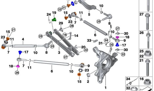 OEM -Gummiunterstützung 33308431957 für BMW 1 -Serie (F20, F21), Serie 2 (F22, F23, F87), Serie 3 (F30, F31, F34), Serie 4 (F32, F33, F36), Serie X1 (F48). Original BMW.