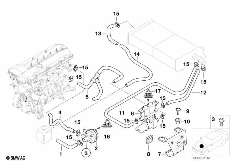 Engine inlet pipe - Water valve for BMW 7 Series E38 (OEM 64218376868). Genuine BMW