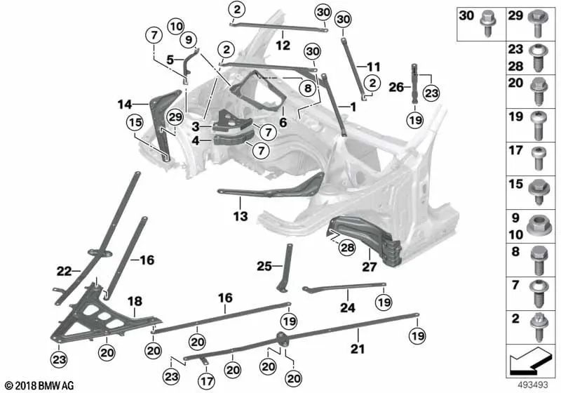 Frontendstrebe izquierda para BMW Serie 2 F23, F87, Serie 4 F33 (OEM 51647301929). Original BMW