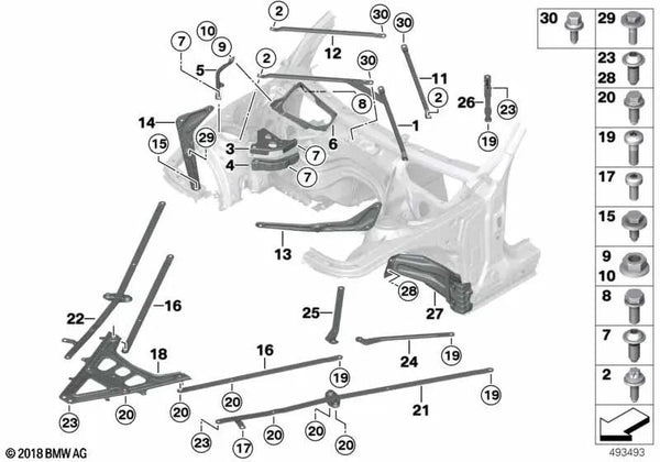 Refuerzo de mamparo derecho para BMW Serie 2 F22, F22N, Serie 3 F30, F31, F34 (OEM 41007385818). Original BMW.