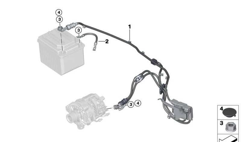 Démarrer et câble du générateur B + OEM 61125A70E30 pour BMW G30, G31. BMW d'origine.