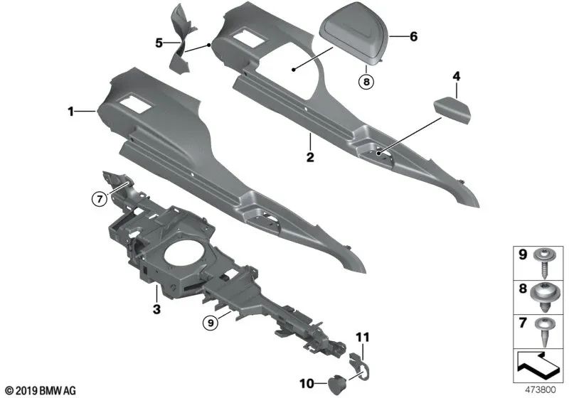 Left handrail trim support for BMW 3 Series F34, F34N (OEM 51477335401). Original BMW