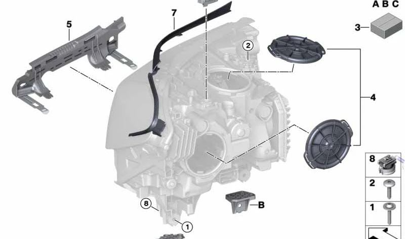 Left headlight bracket for BMW G32 (OEM 63117461889). Original BMW.