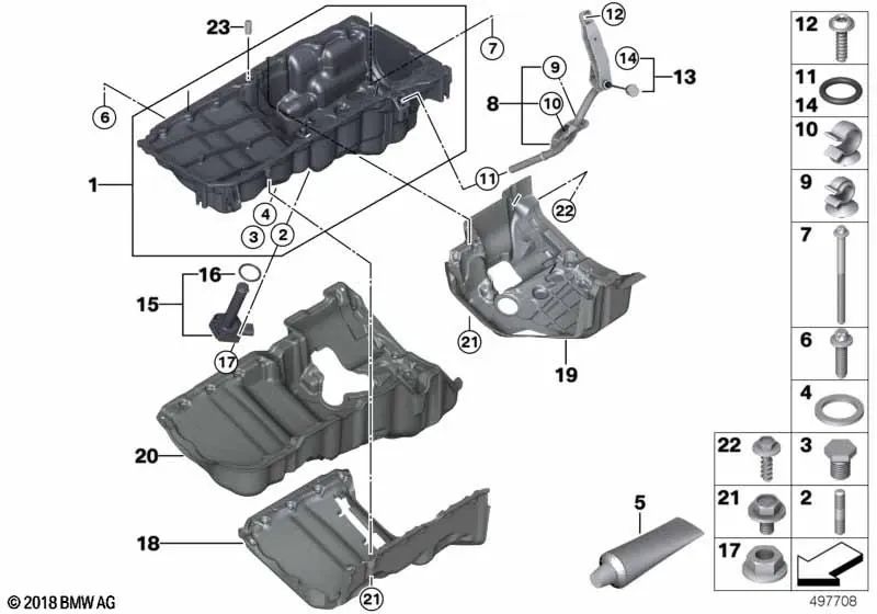 Varilla de aceite para BMW Serie 3 F30, F31, F34, Serie 4 F32, F33, F36, Serie 5 F07, F10, F11, Serie 6 F06, F12, F13, Serie 7 F01N, F02N (OEM 11438513535). Original BMW.