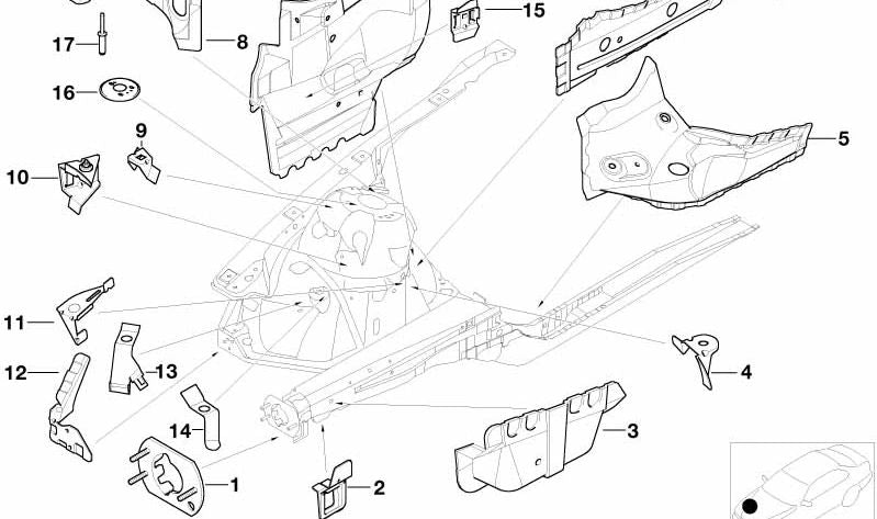 Piastra di chiusura del vano motore destro per la serie BMW 3 E46 (OEM 41118230532). BMW originale