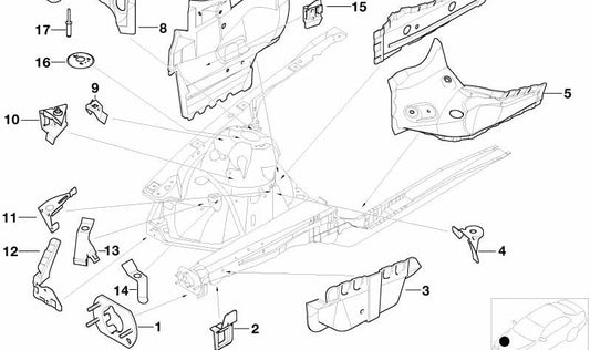 Plaque de fermeture du compartiment moteur droit pour la série BMW 3 E46 (OEM 41118230532). BMW d'origine