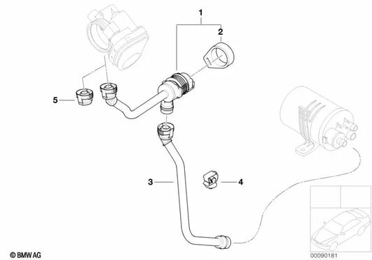 Tank breather duct for BMW 1 Series E81, E87, E88, 3 Series E90, E91 (OEM 13907529755). Original BMW.