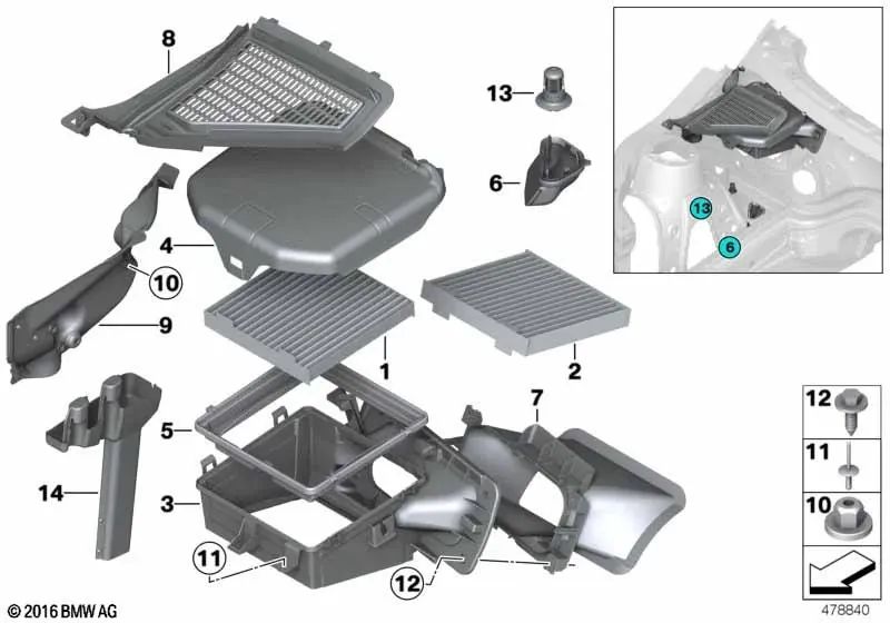 Marco del filtro para BMW X3 F25, X4 F26 (OEM 64319202270). Original BMW