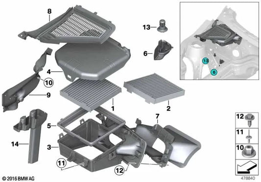 Adaptador de Conducto de Aire para BMW X3 F25, X4 F26 (OEM 64319184016). Original BMW.