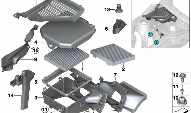 Tapa de la carcasa del filtro de aire OEM 64319184010 para BMW F25, F26. Original BMW.