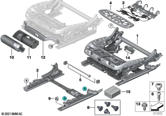 Rechte elektrische Sitzschiene für BMW F90, G30, G31, G38, G32, G11, G12 (OEM 52107454052). Original BMW.