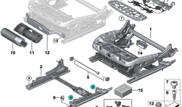 Estructura de asiento confort izquierdo OEM 52107367545 para BMW F90, G30, G31, G38, G32, G11, G12. Original BMW.