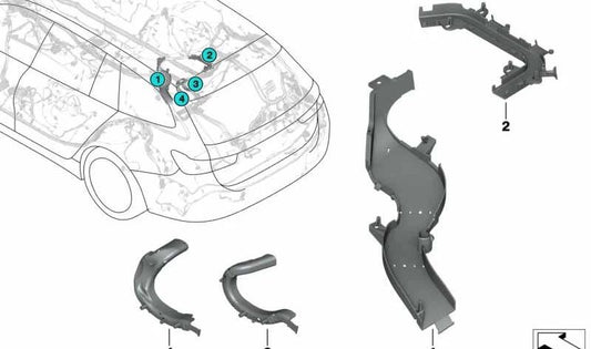 Guía de cables bisagra del portón trasero izquierda para BMW Serie 3 G21, G81 (OEM 61139877603). Original BMW