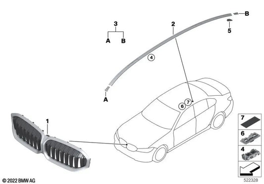 Moldura del techo izquierda para BMW Serie 3 G20N, G80 (OEM 51138072487). Original BMW