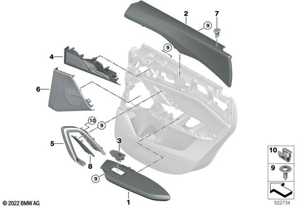 Tirador de puerta interior trasera derecha para BMW X1 U11 (OEM 51425A60616). Original BMW.