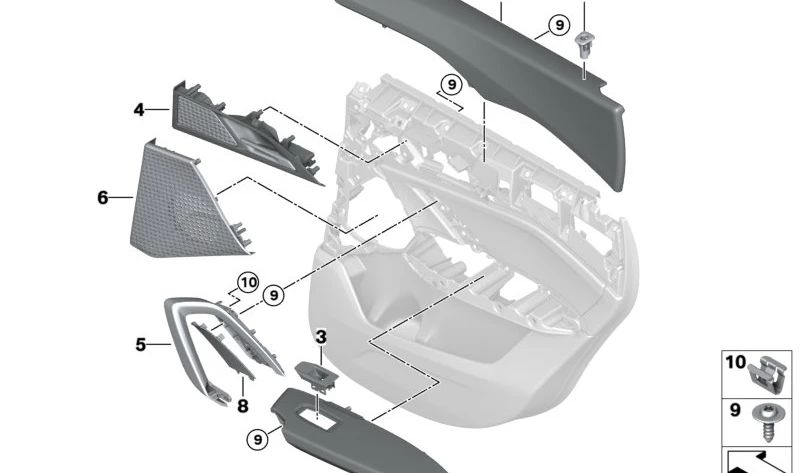 Maneta interior izquierda trasera OEM 51425A60615 para BMW Serie 5 G30, G31 (2016+). Original BMW.