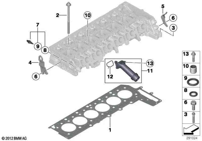 Junta de culata libre de amianto para BMW F30, F31, F34, F32, F33, F36, F07, F10, F11, F06, F12, F13, F01N, F02N, F25, F26, F15, F16 (OEM 11128509153). Original BMW